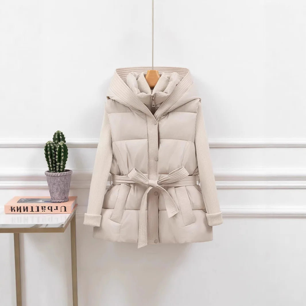 Gesteppte Pufferweste für Damen, verdickt, warm, Winter-Kapuzenmantel, einfarbig, ärmellos, gepolstert, Oberbekleidung, abgeschnittener Mantel mit Knopf und Reißverschluss