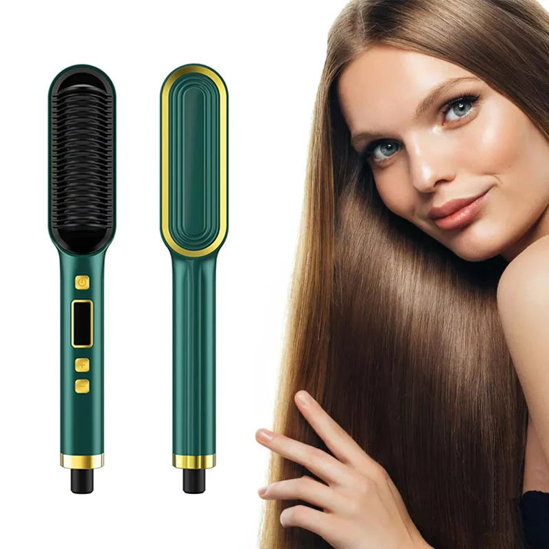 2-in-1 elektrische profession elle negative Ionen gerade Haar bürste Curling Kamm mit LCD-Display Curling Tool gerade Haar bürste