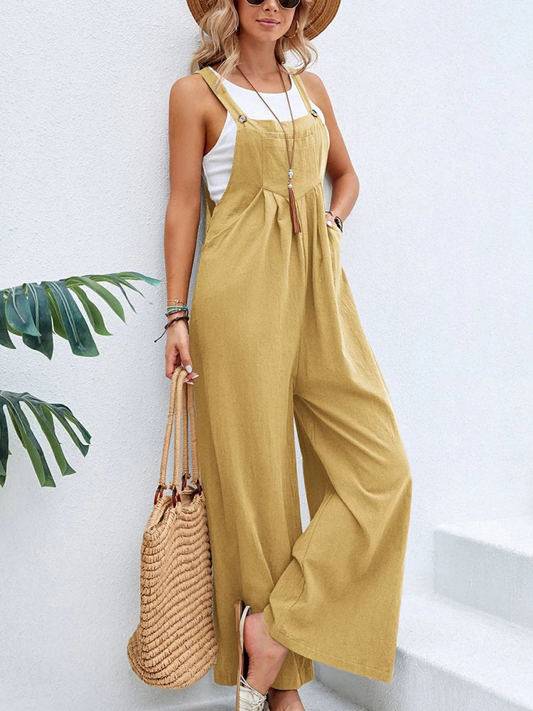 Damen Sommer Herbst Lässige Jumpsuits mit Trägern Elegante Hochgeschnittene Weite Hosen Harajuku Ärmellose Overalls Streetwear