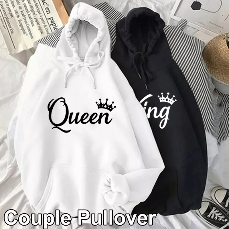 Mode Männer Frauen Langarm Pullover Mit Kapuze Sweatshirts Unisex König und Königin Drucken Hoodies Casual Streetwear Paar Schweiß