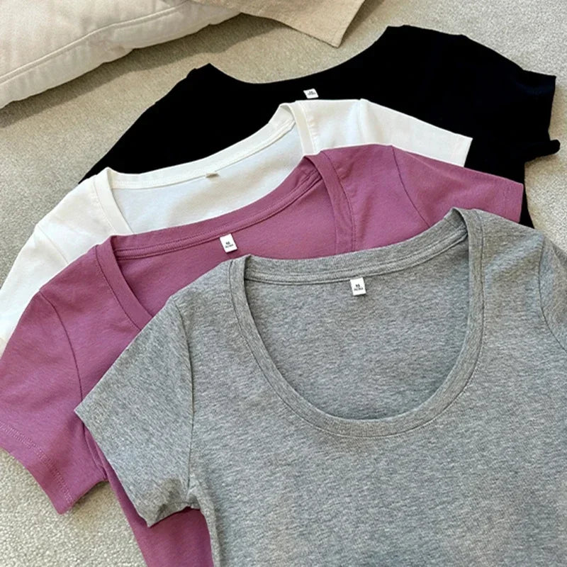 Femme 2026 Sommer Casual Baumwolle T Shirt Für Frauen Kurzarm T-shirts Mode Frauen Kleidung Dünne Grundlegende O Neck Y2K t-shirt