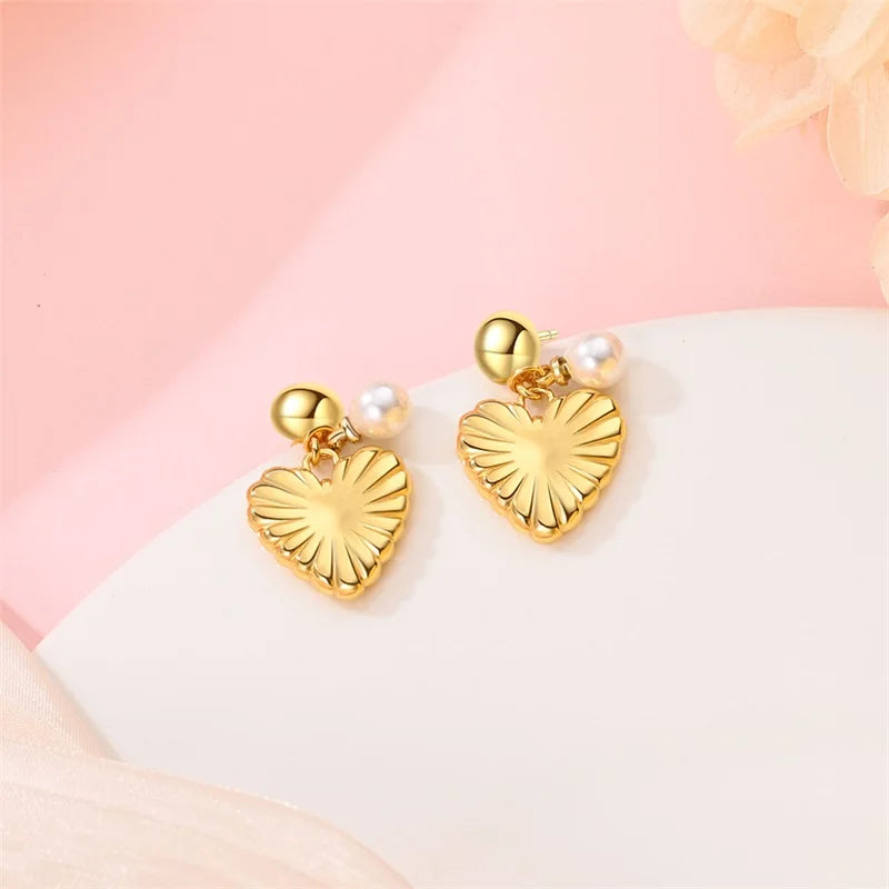 Luxus Goldene Muschel Seestern Perle Ohr Studs 925 Silber Schmetterling Herzförmige Anhänger Perle Ohrringe Für Frauen Partei Schmuck