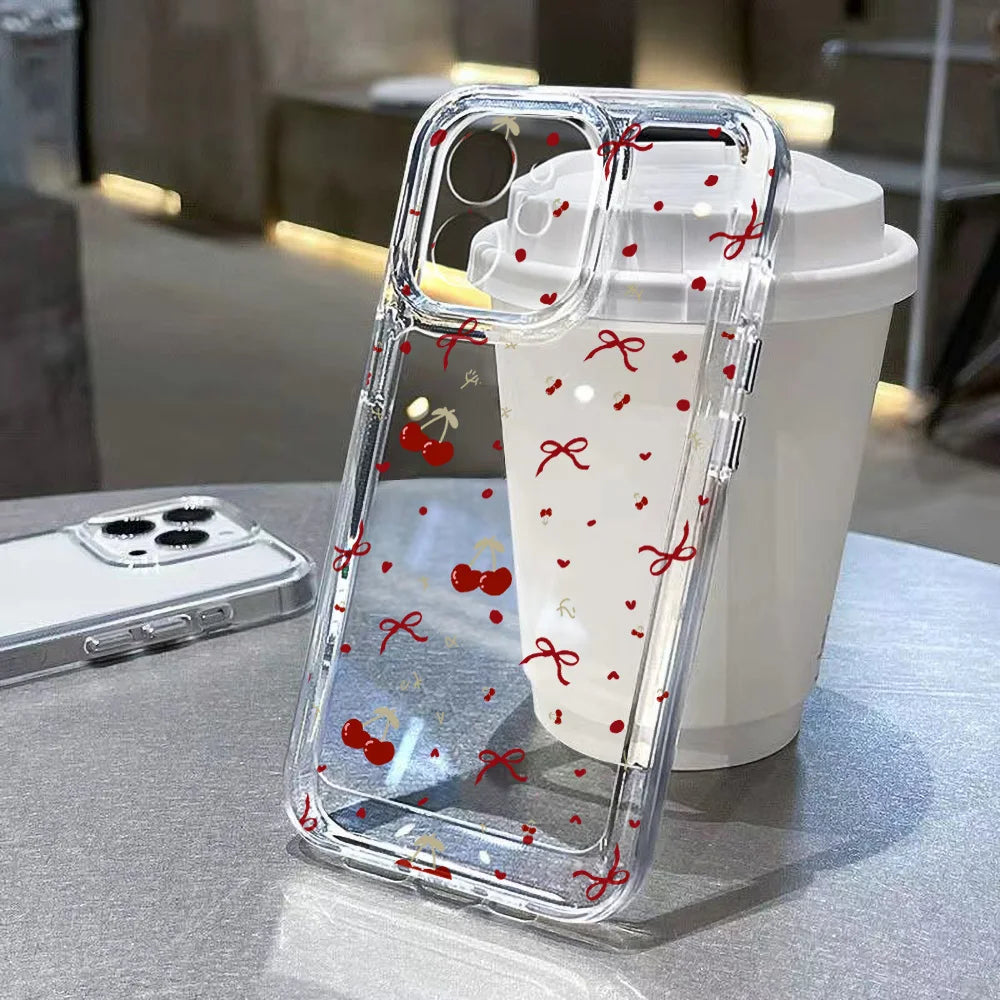 Transparente kirschbemalte Handyhülle für iPhone 13 11 16 Pro Max 16E 15 14 12 16promax 15promax 14promax Silikon Funda Cover