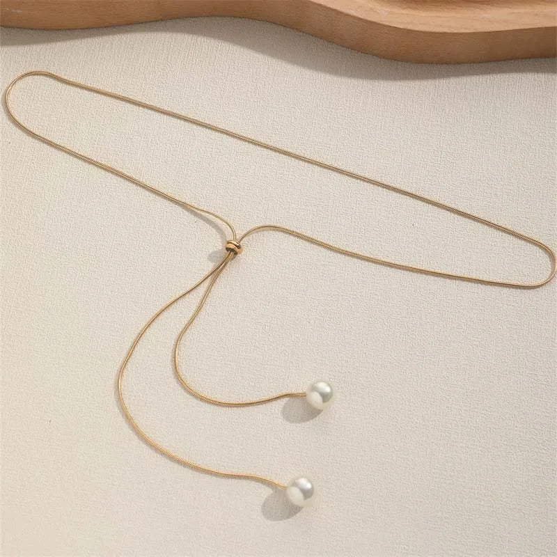 Mode Silber Farbe Lange Quaste Pull Perle Anhänger Halsketten für Frauen Einfache Einstellbare Schlüsselbein Kette Choker Schmuck Geschenk