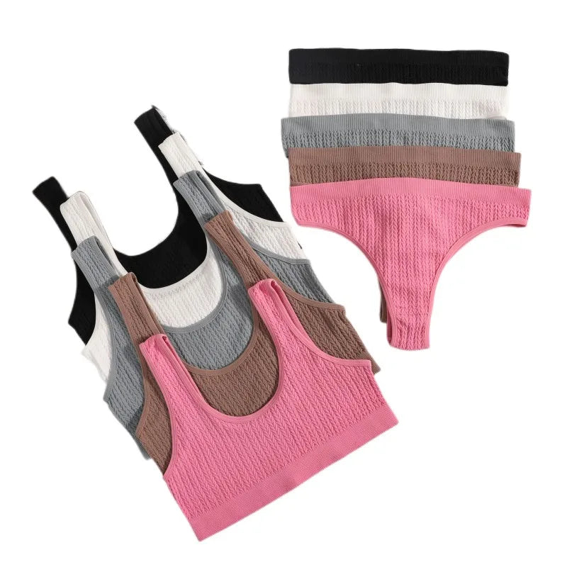 Frauen Nahtlose Bh Set Rippen Tangas G-String Hohe Taille Unterwäsche Weibliche Nonwire Büstenhalter Bequeme Sport-Bh Sexy Dessous Set