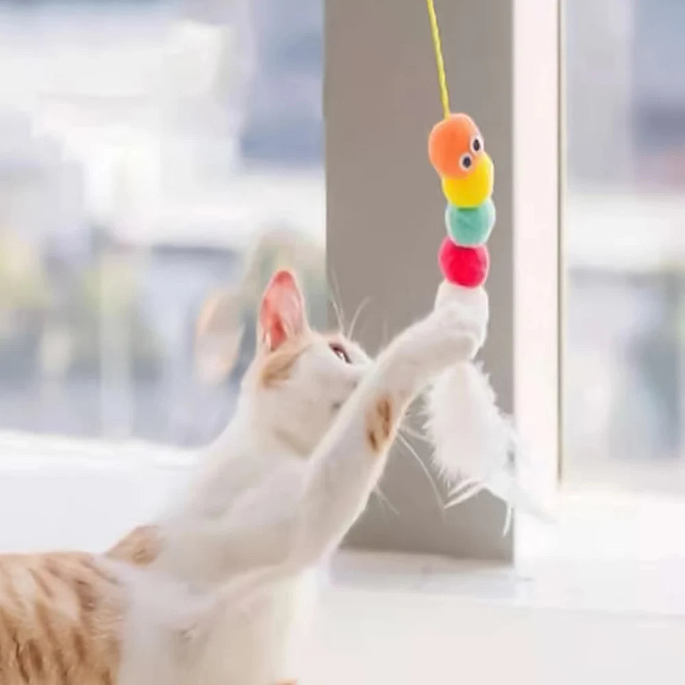 Pet Teasing Stick Kätzchen Selbst Hallo Elastische Seil Katze Spielzeug Feder Glocke Teasing Stick Hängen Schaukel Spielzeug