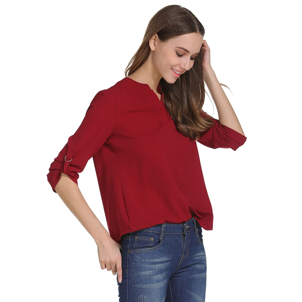 Übergrößen-Bluse Damenkleidung Langarm-Hemd Chiffon-Bluse Damen-Oberteil