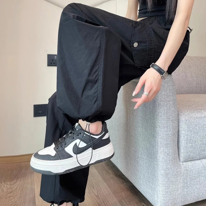 Herbst Frauen koreanische Version Baggy hoch taillierte Cargo hose Dame prägnante übergroße Freizeit täglich weites Bein gerade Bein Hose