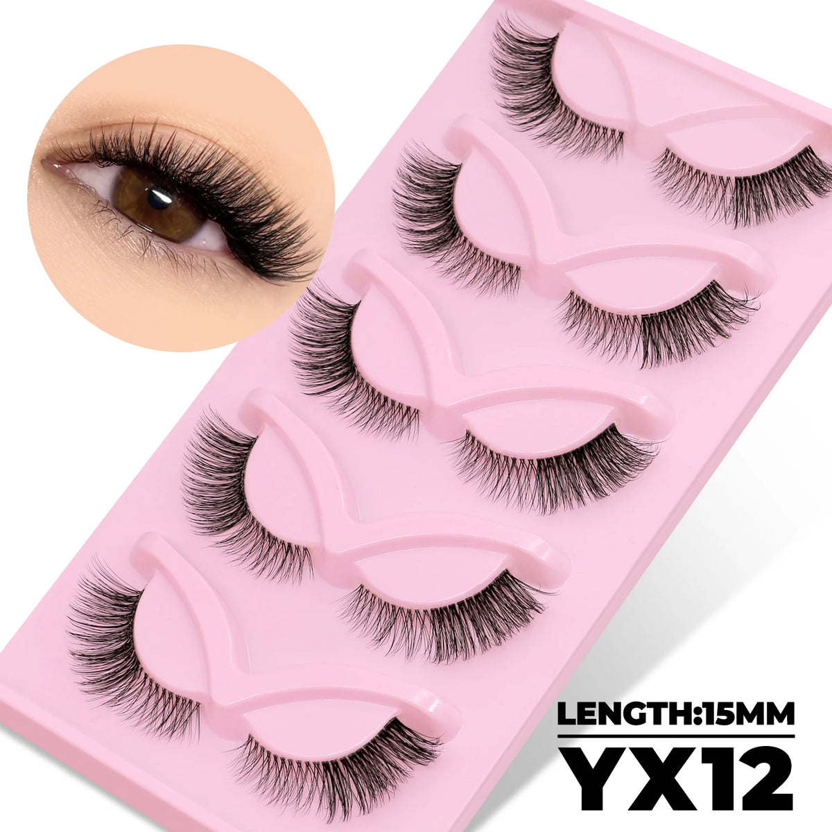 GROINNEYA Katzenaugen-Wimpern, 5 Paar, natürliche künstliche Wimpern, klare Band-Wimpern, natürliches, langes, geflügeltes Ende, längliche Wimpern, Make-up