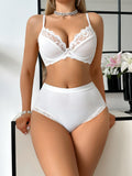 Weißes Spitzen-Dessous-Set: Stylischer Alltags-Push-up-BH und High-Waist-Höschen mit Bauchkontrolle – Damen-Unterwäsche-Set