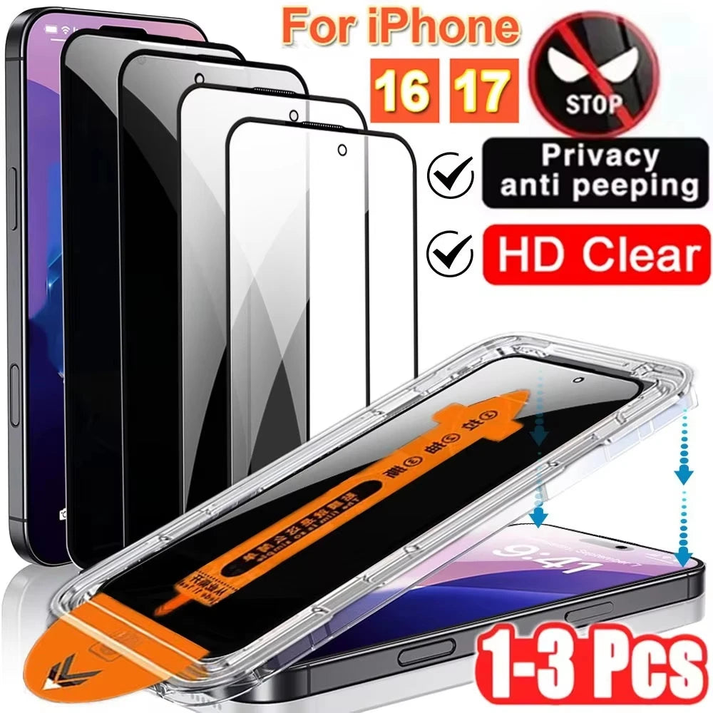 1-3 Stück Staubfreie Installation Sichtschutz-Displayschutzfolien für iPhone 18 Pro Max 17 16 14 11 12 13 15 7 8 Plus Mini XR XS Max Glas