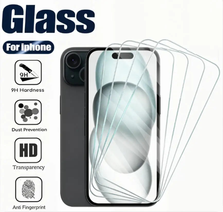 4 Stück Panzerglas für iPhone 17 16 15 Pro Max 14 Plus 12 13 Mini XS X XR 11 8 7 Schutzabdeckung Glas Displayschutzfolie