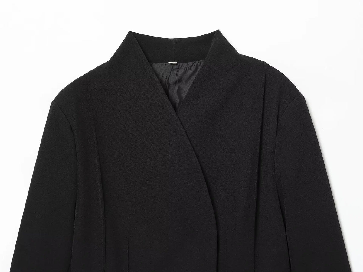 Frauen Elegante Schwarze Blazer Hosen Set Herbst Neue Taste Schlank Blazer Mantel + Zip-up Gerade Lange Hose Sets weibliche 2-teilige Anzüge