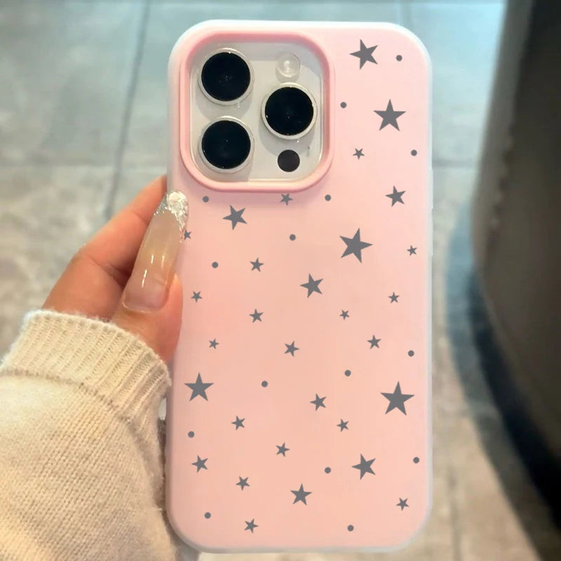 Entzückende Stern-Süßigkeitsfarben-Handyhülle für iPhone 17 Air 16 15 14 13 Pro Max 11 12 X XR XS Max 16E 7 8 Plus 2 IN1 Soft Matte Cover