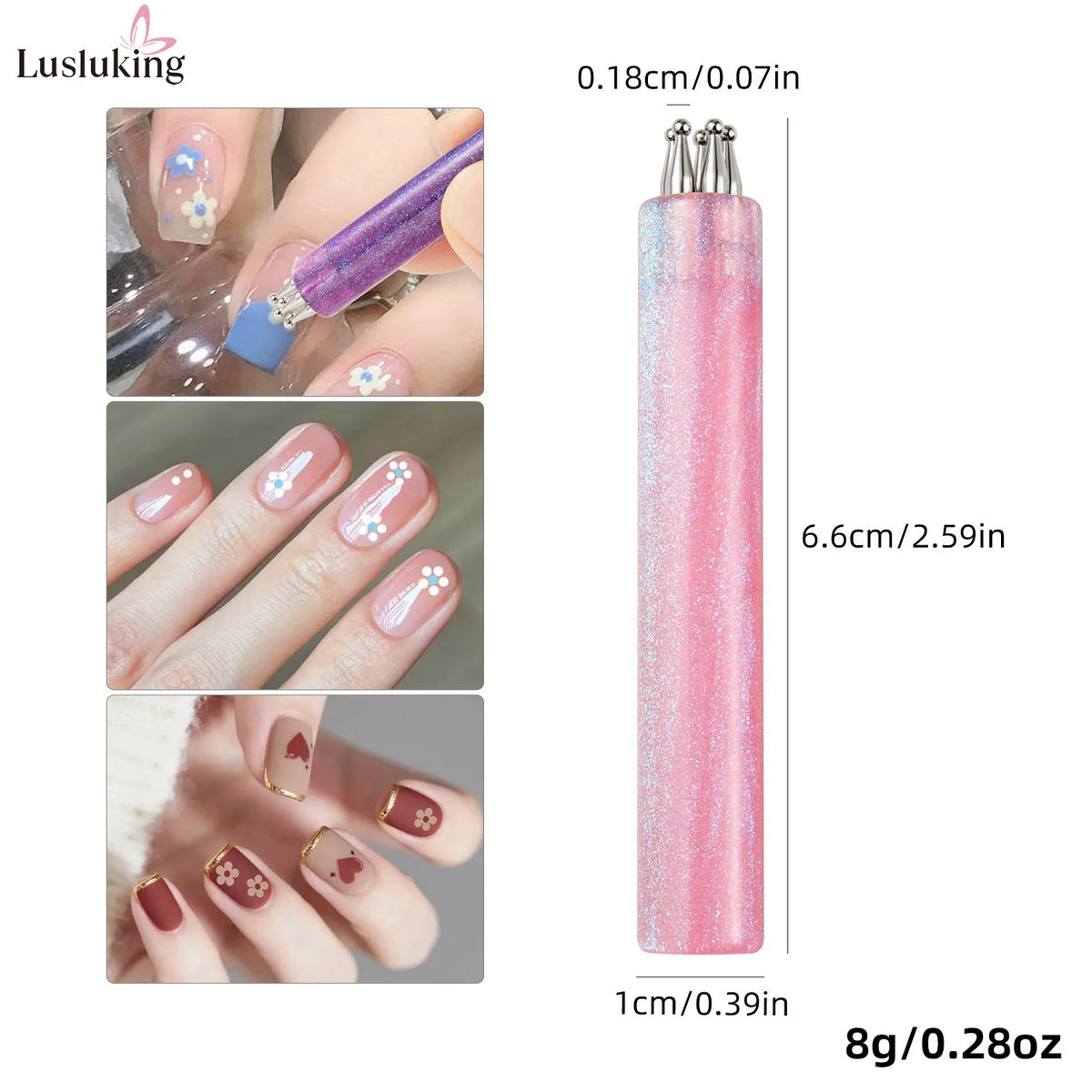DIY Nail Art 5-Blütenblatt-Punktierwerkzeug, Blumenkreator, 1,8 mm feine Spitze, Strass-Pickers, Glitzergriff, Maniküre, Nagelwerkzeuge, Pinsel