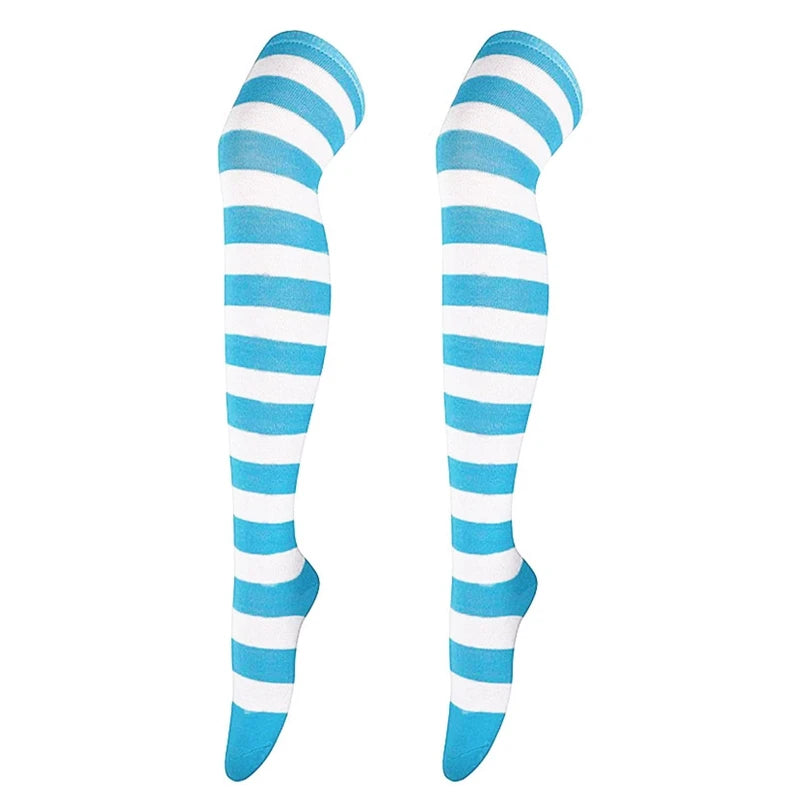 Frauen Gestreiften Druck Über Knie Lange Socken Oberschenkel Hohe Strümpfe für Weihnachten Halloween Anime Cosplay Kostüm Zubehör M6CD