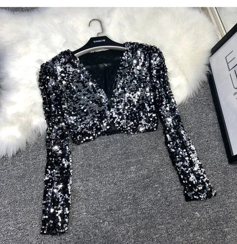 Street Fashion Joker Short Edition Pailletten Kleiner Anzug Funkelnder Perlenanzug Kleine Jacke Tank Top Jazz Dance Performance