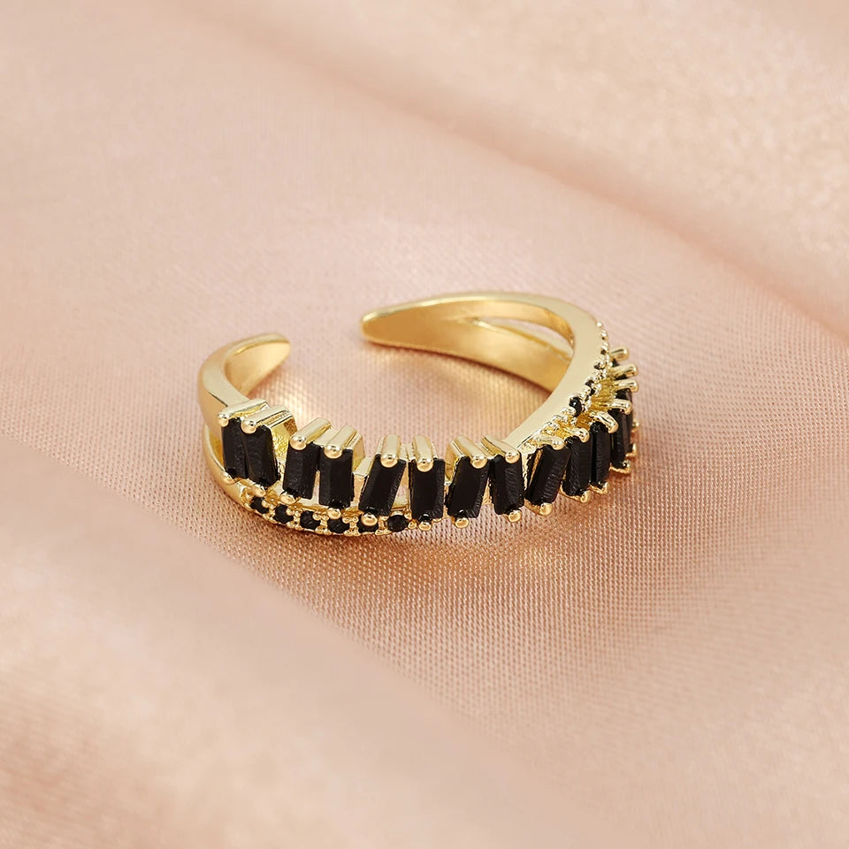 Luxus Zirkon Shiny Chic Resizable Doppel Student Öffnung Ringe für Frau Silber Farbe Gothic Finger Schmuck Hochzeit Party