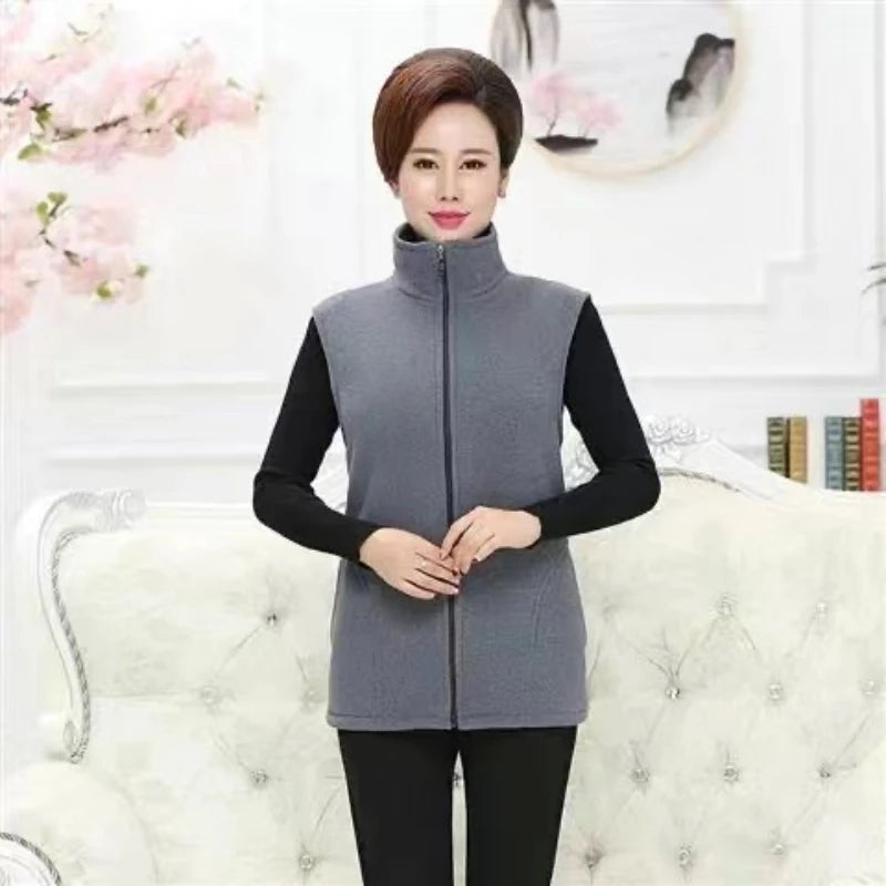 Plus Size Damen Polar Fleece Weste ärmellos große Reißverschlussjacke Herbstmode Freizeitweste für Damen