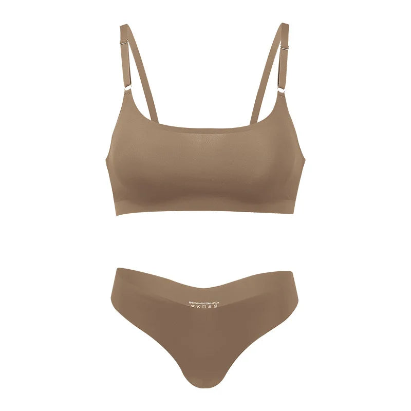 YMQJ Heißer Verkauf Hohe Qualität Neue Design Uns Größe Stilvolle Feste Eis Seide Nahtlose Drahtlose Bhs Und Frauen Unterwäsche Set