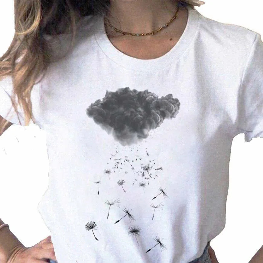 Neue Löwenzahn gedruckt Frauen T-Shirt Cartoon Grafik gedruckt schwarz Damen T-Shirt lässig Frau Shirt lustige T-Shirts