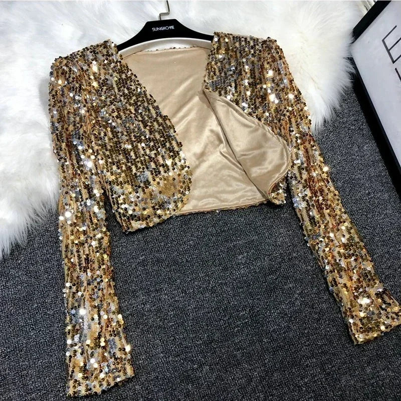 Street Fashion Joker Short Edition Pailletten Kleiner Anzug Funkelnder Perlenanzug Kleine Jacke Tank Top Jazz Dance Performance