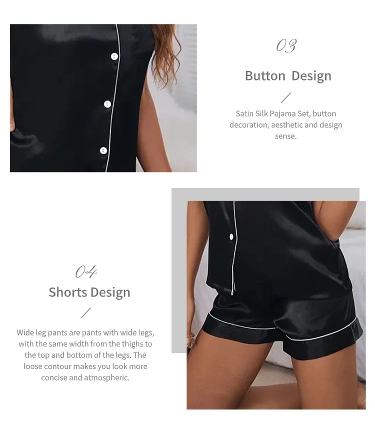 Zweiteilige Pyjama-Sets für Damen, Nachtwäsche, Loungewear, Button-Down-Pyjama, 2-teiliges Pyjama-Homewear-Shorts-Set für Damen