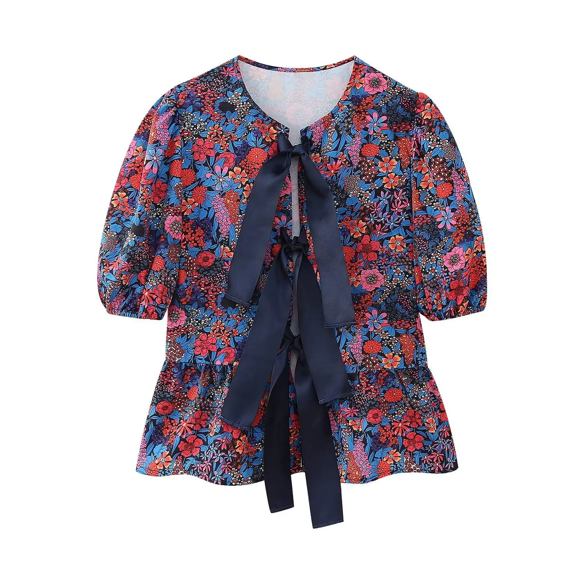 2024 Damen-Freizeithosen-Set, lila Druck, weites Bein, Hosen + Schleife, Schnürung, kurze Ärmel, Strickjacke, Hemden, Textur, Y2k-Sommeranzug