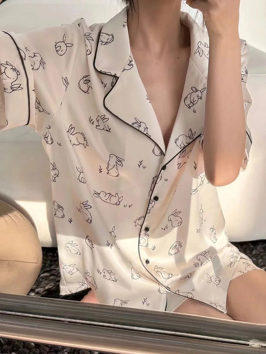 Zweiteiliges Pyjama-Set mit Kirschdruck, Sommer-Pyjama mit künstlichem Fleck, modische Heimkleidung, lässige Damen-Shorts und Top-Set, Pyjama