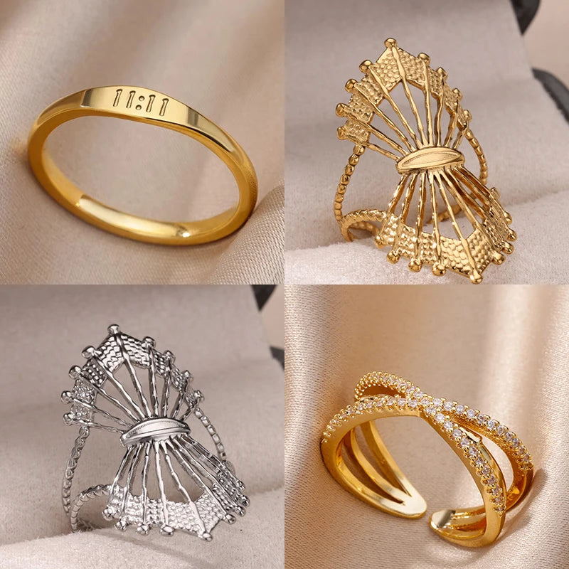 Glück 11:11 Engel Zahl Ringe für Frauen Edelstahl Finger Ring Vintage Hochzeit Ästhetischen Schmuck Geschenk anillos mujer