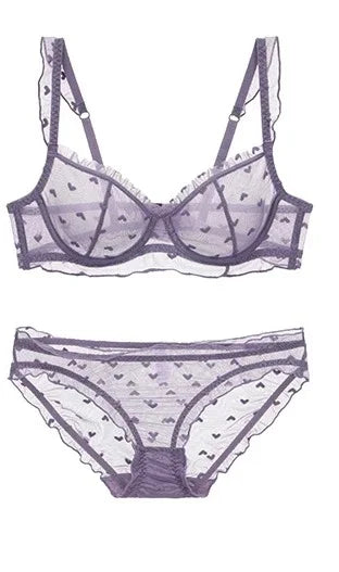 YUQI Französisches Dienstmädchen-Dessous-Set, sexy Spitzenunterwäsche, herzförmiger Push-up-BH mit Stahlringen, Anti-Durchhang-Büstenunterstützung für Damen