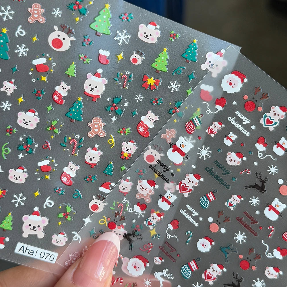 1 stücke 3D Weihnachten Santa Claus Schneeflocke Nagel Aufkleber Winter Weihnachten Nette Cartoon Schneemann Bär Elch Nagel Aufkleber Weihnachten Nagel decora