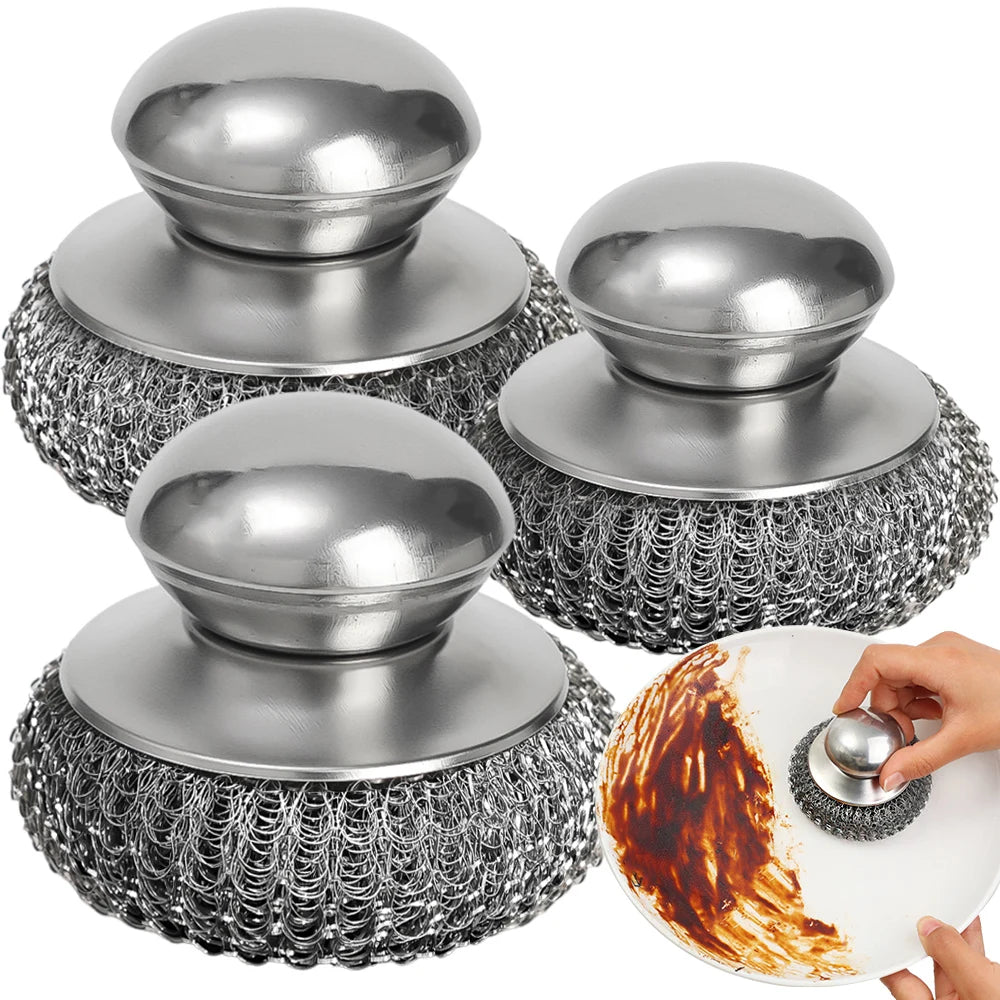 1-10PCS Edelstahl Topf Pinsel mit Griff Heavy Duty Geschirrspülen Draht Ball Metall Wäscher für Home Küche reinigung Werkzeug