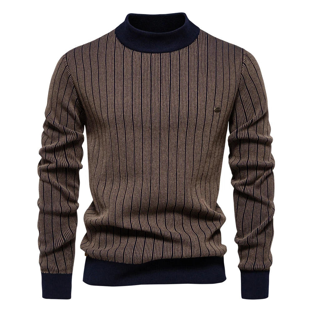 Aiopeson neues Design Herren Mock Neck Baumwolle Pullover Pullover Herbst Winter warm gestreiften Pullover für Männer
