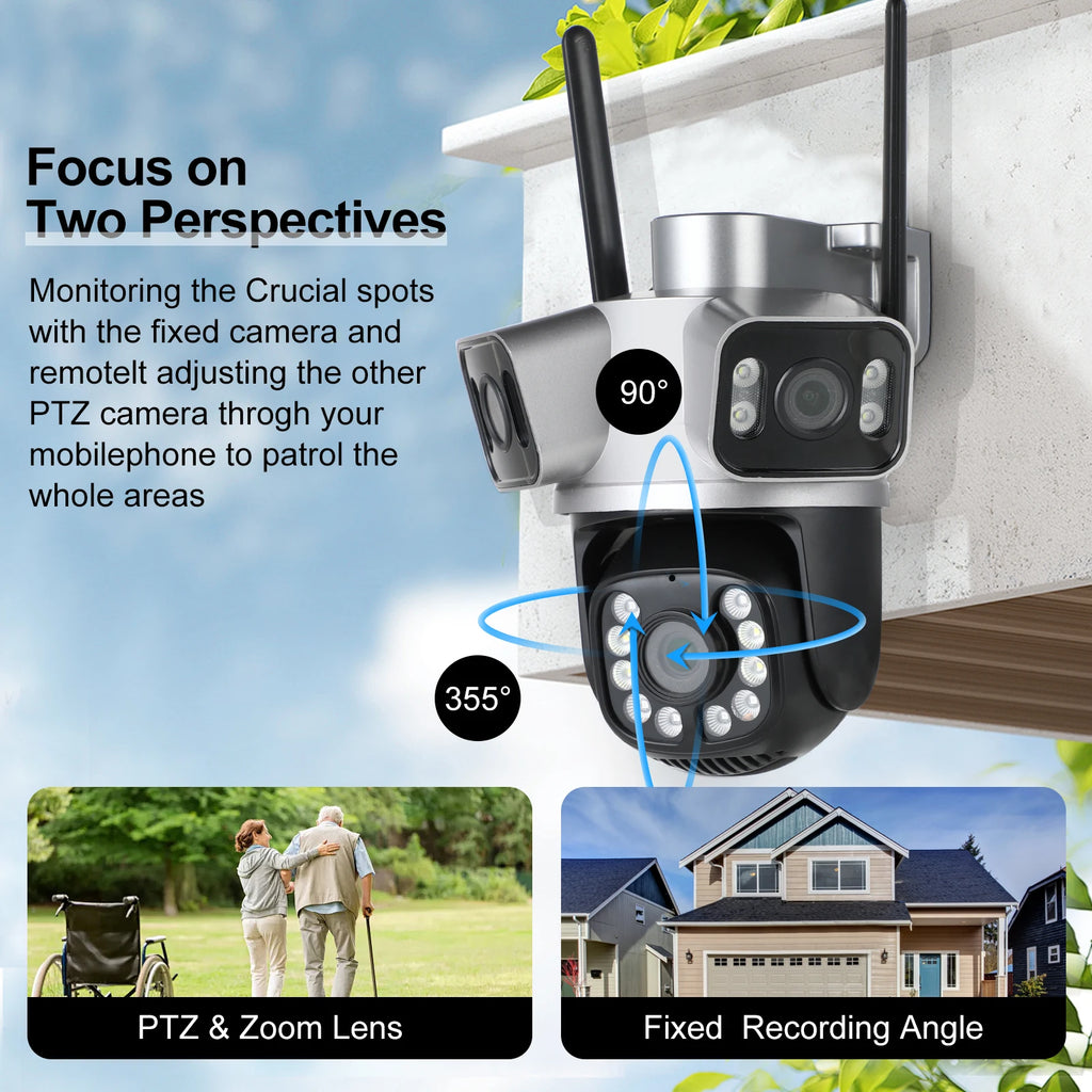 12mp 6k hd wifi ip kamera outdoor 3 objektiv 3 bildschirm ptz kamera auto tracking home security cctv überwachung 8mp cam