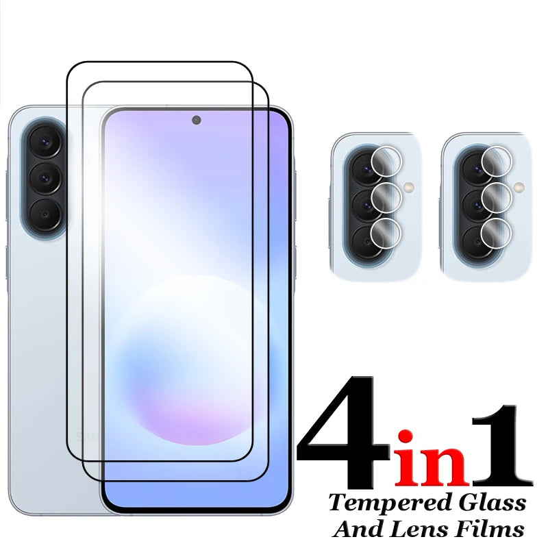 6in1 Schutzglas für Samsung Galaxy A57, für Samsung A07 A17 A37 A57, gehärtetes Glas, 2.5D Vollschutz-Displayschutzfolie für A57, Linsenschutzfolie