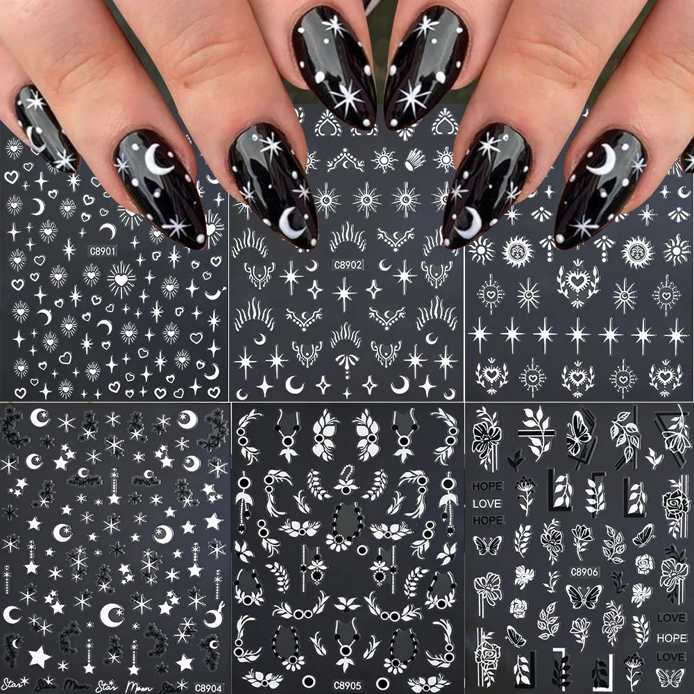 6 Stück 3D Blaue Herz-Nagelaufkleber Bronzierte Gold Silber Stern Mond Sonne Selbstklebende Slider Y2K Nagelkunst Abziehbilder Maniküre Dekoration