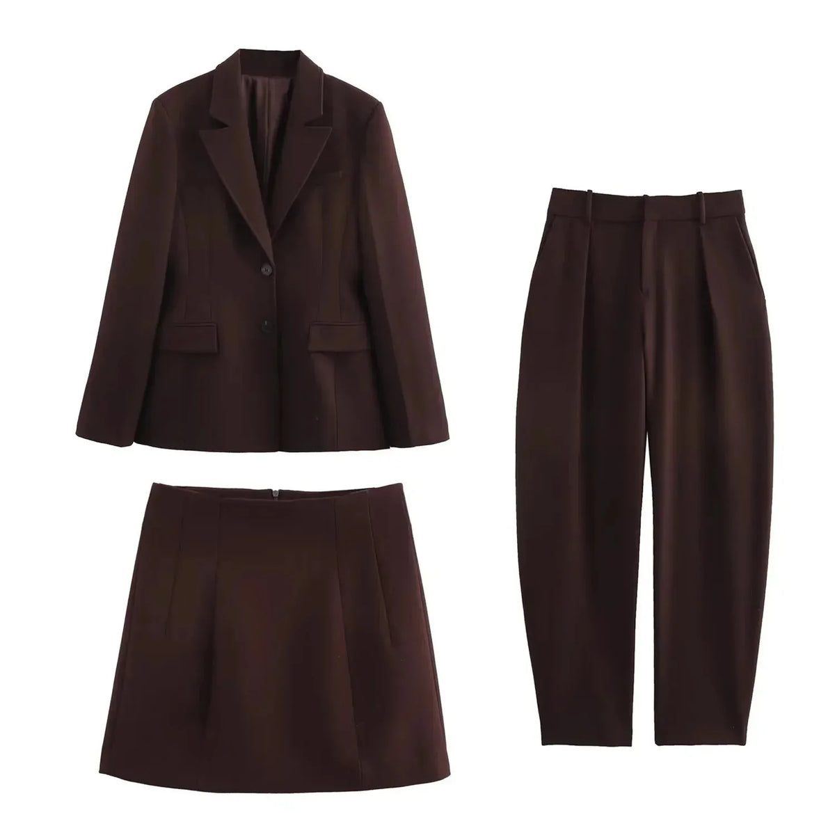 KONDALA Chic Casual Solide Frauen Anzug Taschen Taste Blazer Gerade Lose Hosen Zipper Rock Neue Mode 2025, Herbst Winter Sets