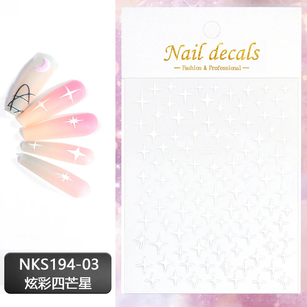 Vergoldete Stern und Mond Bronzing Nail Art Aufkleber hochwertige 3D Gold/Silber selbst klebende Slider DIY Nagel Aufkleber Dekoration 8*10cm