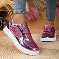 DJSUNNYMIX Modische Sneakers für Damen Trendige Plateau-Schnürschuhe mit Strass Lässige Designer-Schuhe Glänzende Damenschuhe