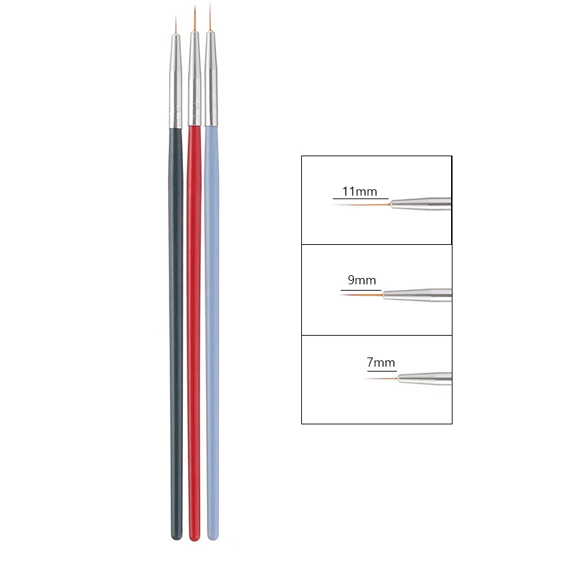 3 teile/satz Acryl Französisch Streifen Nail art Linie Malerei Stift 3D Tipps Maniküre schlanke Linie Zeichnung Stift UV Gel Pinsel Malerei werkzeuge