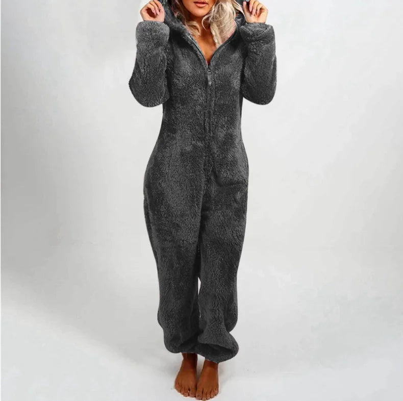 Einteiliger Overall mit Kapuze in Übergröße für Damen, eleganter Overall, volle Länge, verdickt, Herbst, Winter, neu, 2025
