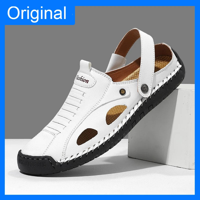 Herren-Sandalen Mode Leder Bequeme Sommer Outdoor-Strandschuhe Casual Dual-Use Rutschfeste Hochwertige Plateau-Pantoffeln