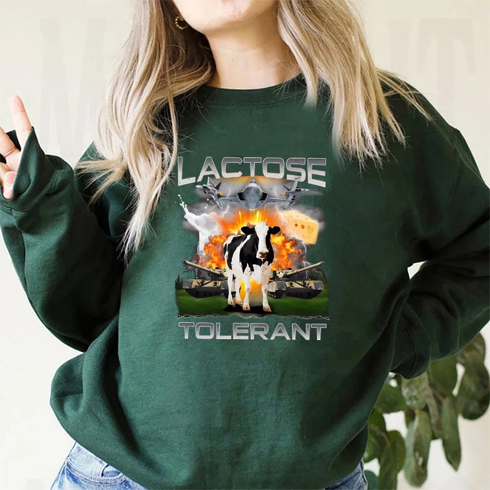 Lactose Tolerant Sweatshirt Lustiges Meme Milch Käse Diät Fitness Workout Hoodie Retro Milchkuh Lustige Kuh Halloween Trendige Sweatshirts