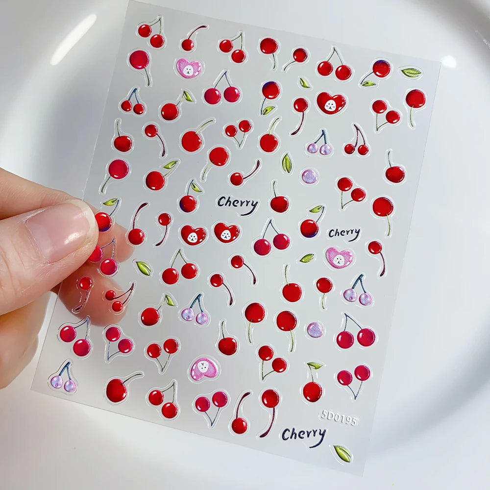 1Pc Kawaii Rote Kirsche Bogen Nail art Aufkleber Nette Sommer Obst Erdbeere Kirsche Klebe Aufkleber 8*10cm slider Nail art Dekoration