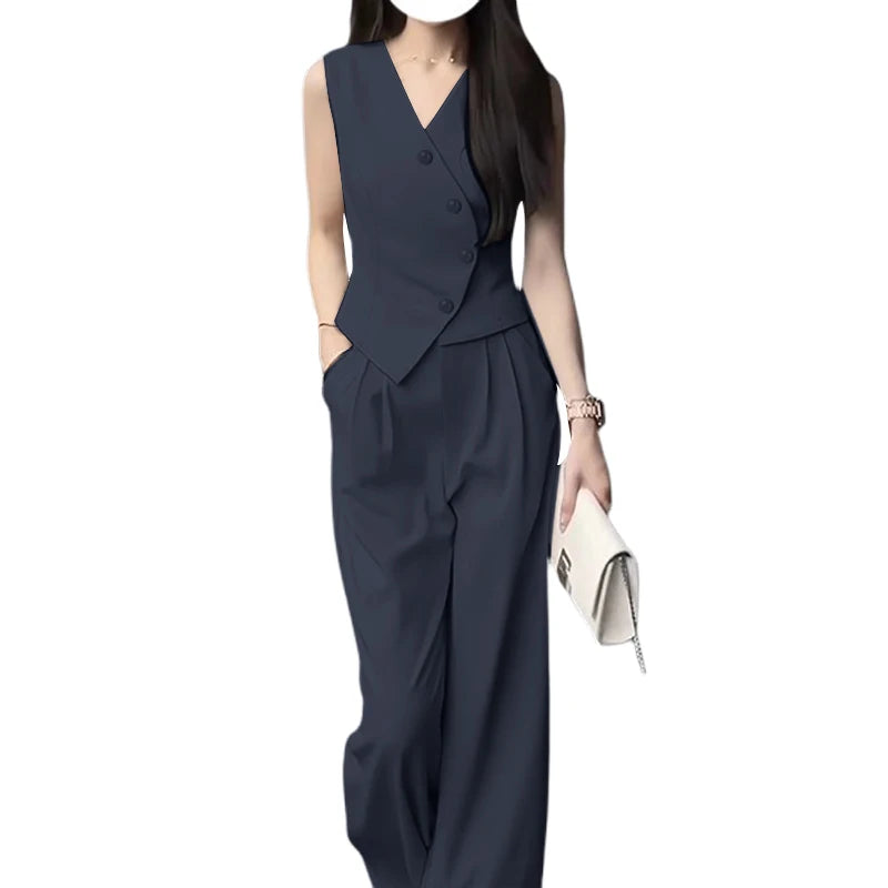 ZANZEA Koreanischen Stil Frauen Hose Sets Unregelmäßige Weste Tops Breite Bein Hosen Elegante Solide 2-Stück Sets Sommer Pendeln 2 stücke Outfits