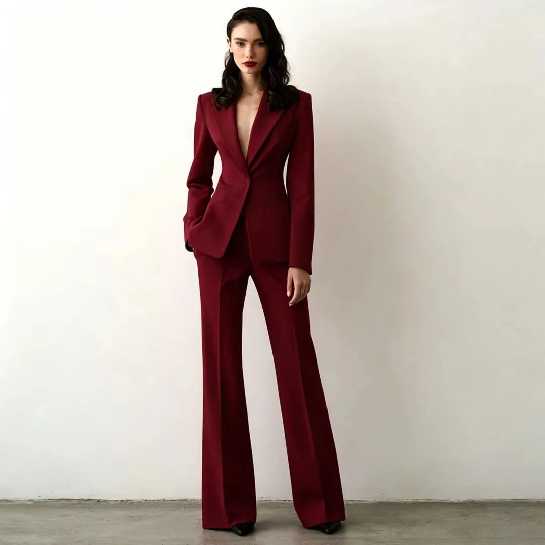 Maßgeschneiderter Damenanzug, schmale Passform, Reverskragen, 2-teilig, Blazer im Arbeitsplatz-Stil, weibliche Business-Arbeitskleidung (Jacke + Hose)