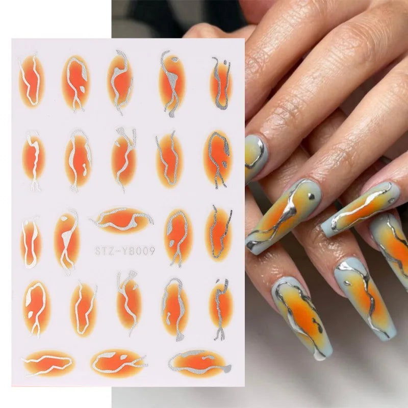 1PCS Schwarz Weiß Schmetterling Laser Nagel Aufkleber Y2K Nail art Dekoration Abstrakte Linien Bronzing Blumen Aufkleber Für Nägel