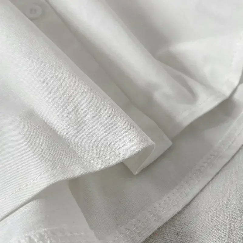 2024 Puff ärmel Hemden Frauen weiß umdrehen Kragen adrette Sinn für Design schicke weibliche Tops koreanische Mode einfache Sommer bluse
