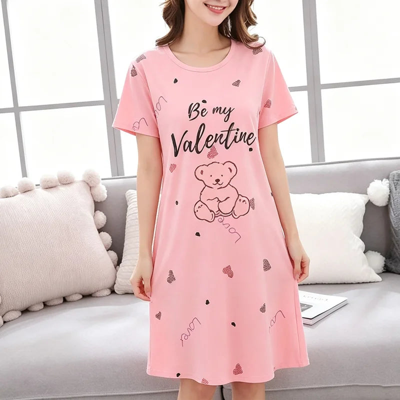 Damen-Pyjama in Übergröße, kurzärmeliges Nachthemd, LUCK langer Studenten-Bademantel, Kaninchen-Maxirock, Loungewear, Mädchenkleid, süßes Pyjama-Kleid